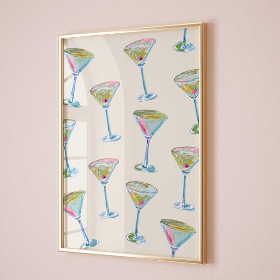 Watercolor Cocktail Glasses Kitchen Poster Print