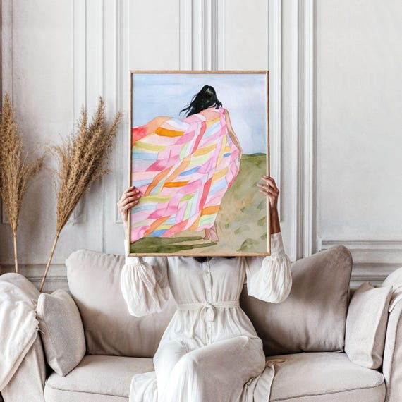 Abstract Woman Art Print Geometric Pastel Wall Decor