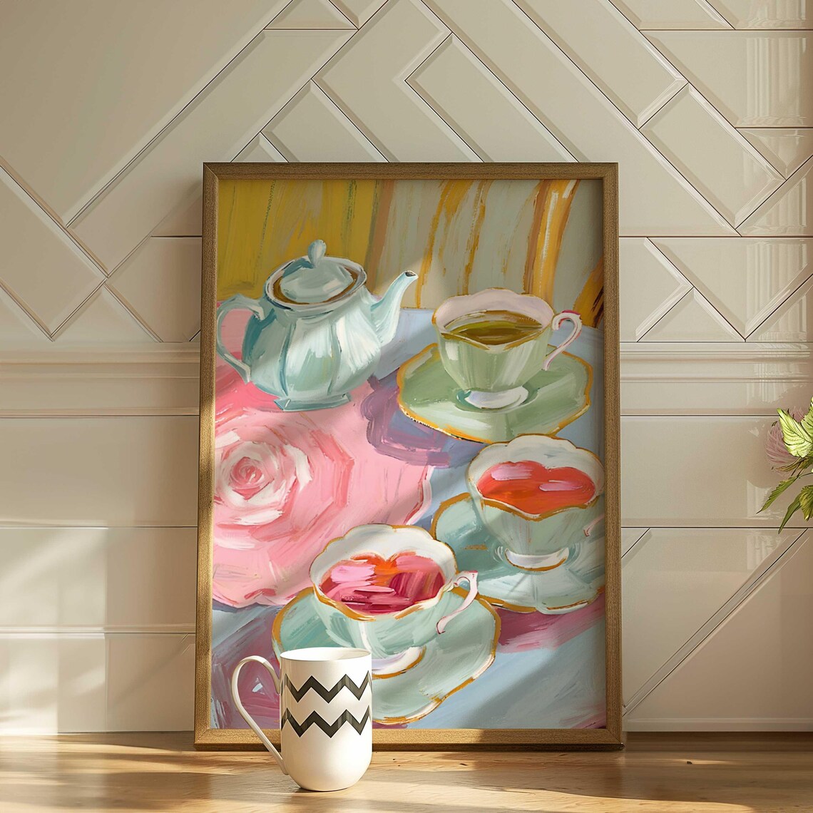 Bar Cart Or Coffee, Pastel Watercolor Teapot Art