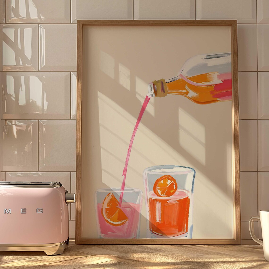 Aperol Spritz Watercolor Cocktail Bar Cart Art Print