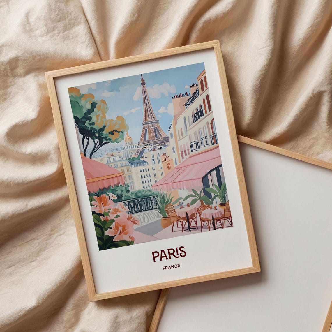 Paris France Eiffel Tower Parisian Cafe Terrace View Art Poster - Image 3