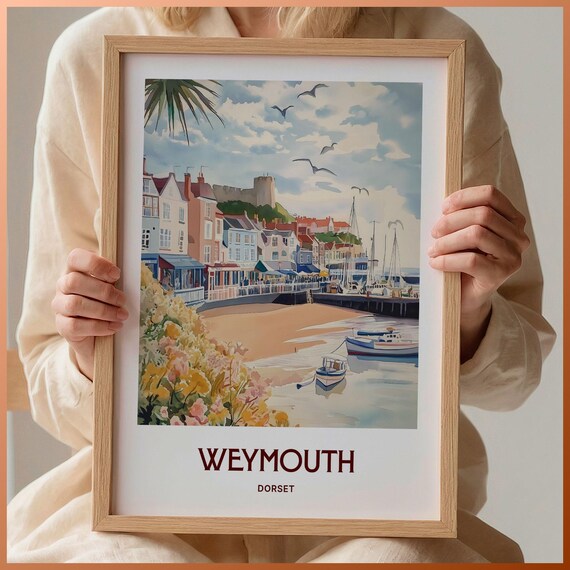 Weymouth Dorset Harbor Esplanade Boats Watercolor Travel Poster