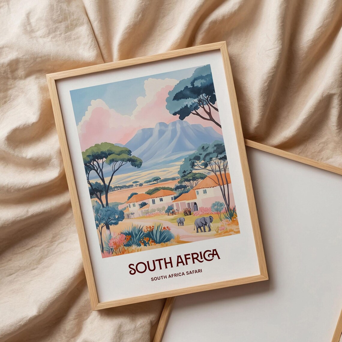 South Africa Safari Elephants Lodge Mountain Savanna Poster Art - Image 3