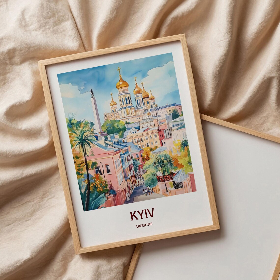 Kyiv Ukraine Golden Dome Cathedral City Street Watercolor Travel Poster - Image 3
