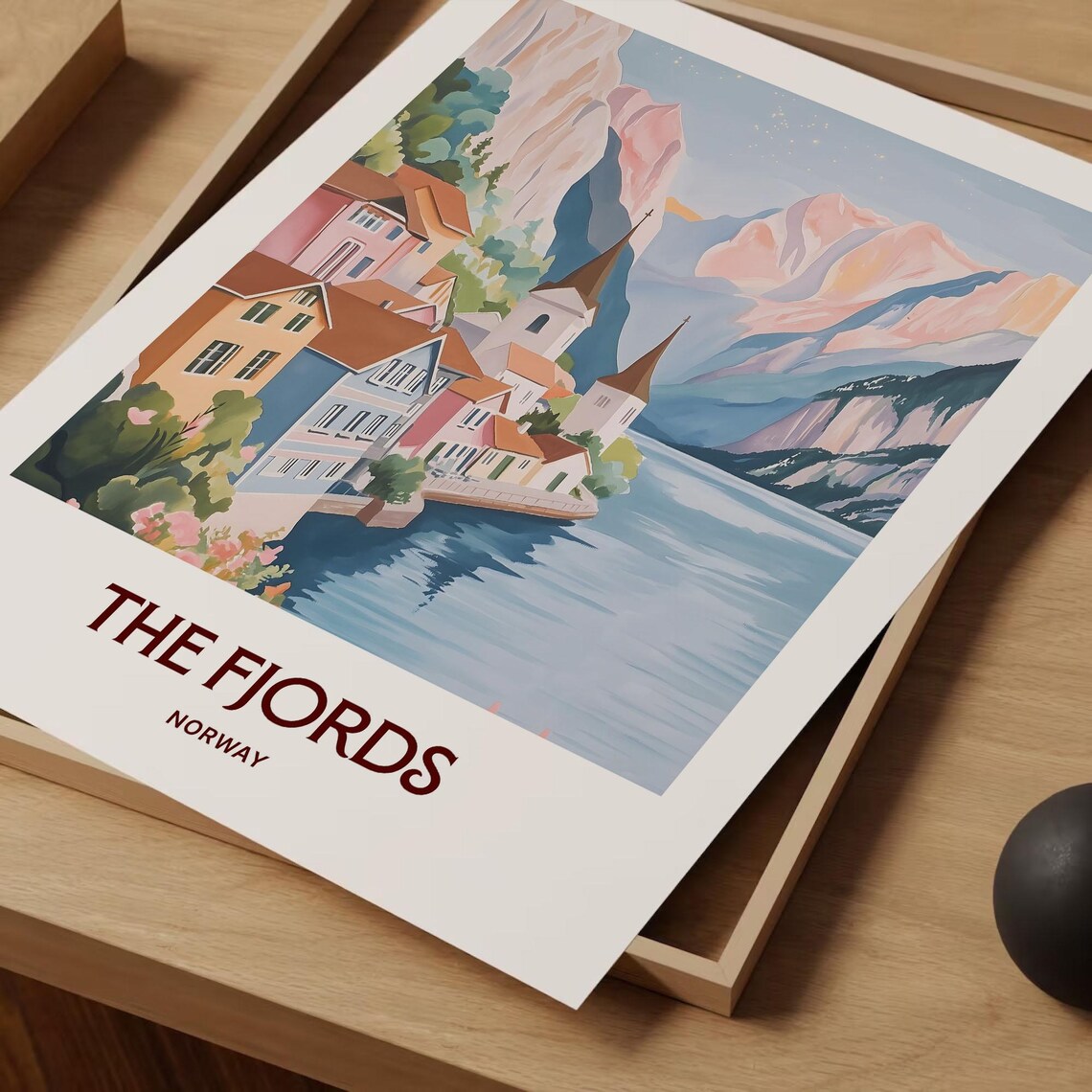 The Fjords Norway Pastel Fjord Village Mountain Scenery Poster - Image 2