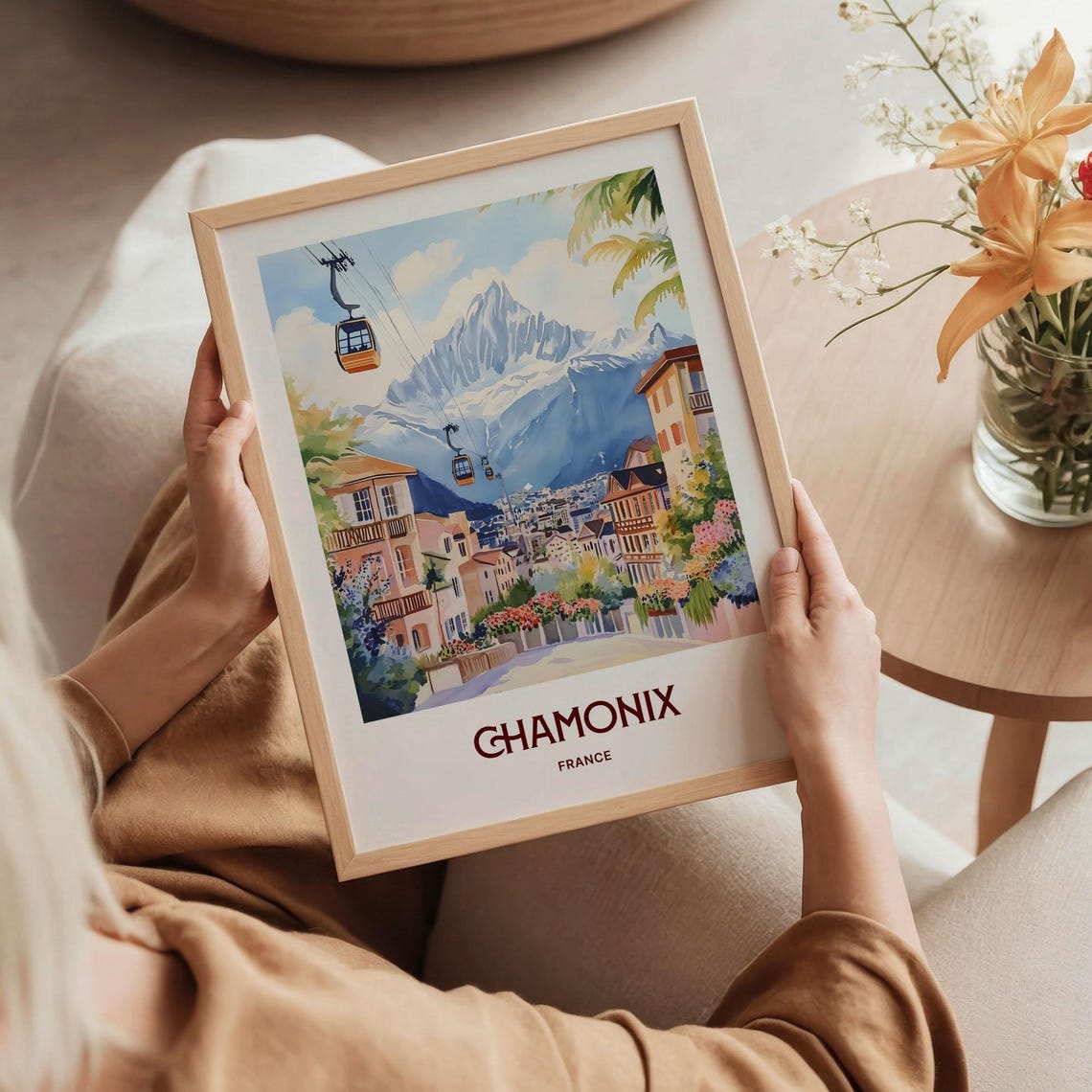 Chamonix France Ski Gondolas Alpine Resort Town Watercolor Poster - Image 5