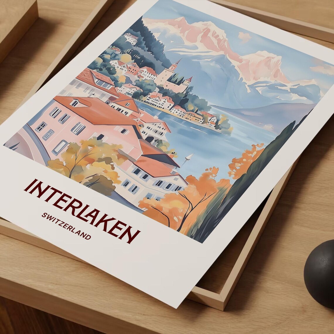 Interlaken Switzerland Alpine Lake Village Snowy Peaks Poster - Image 2