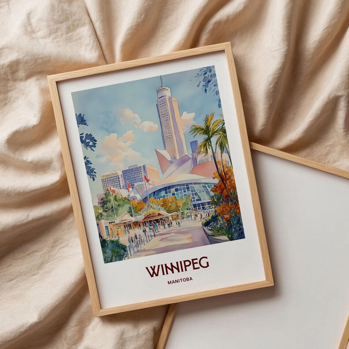 Winnipeg Manitoba Skyline Plaza Watercolor Travel Poster Canada - Image 3