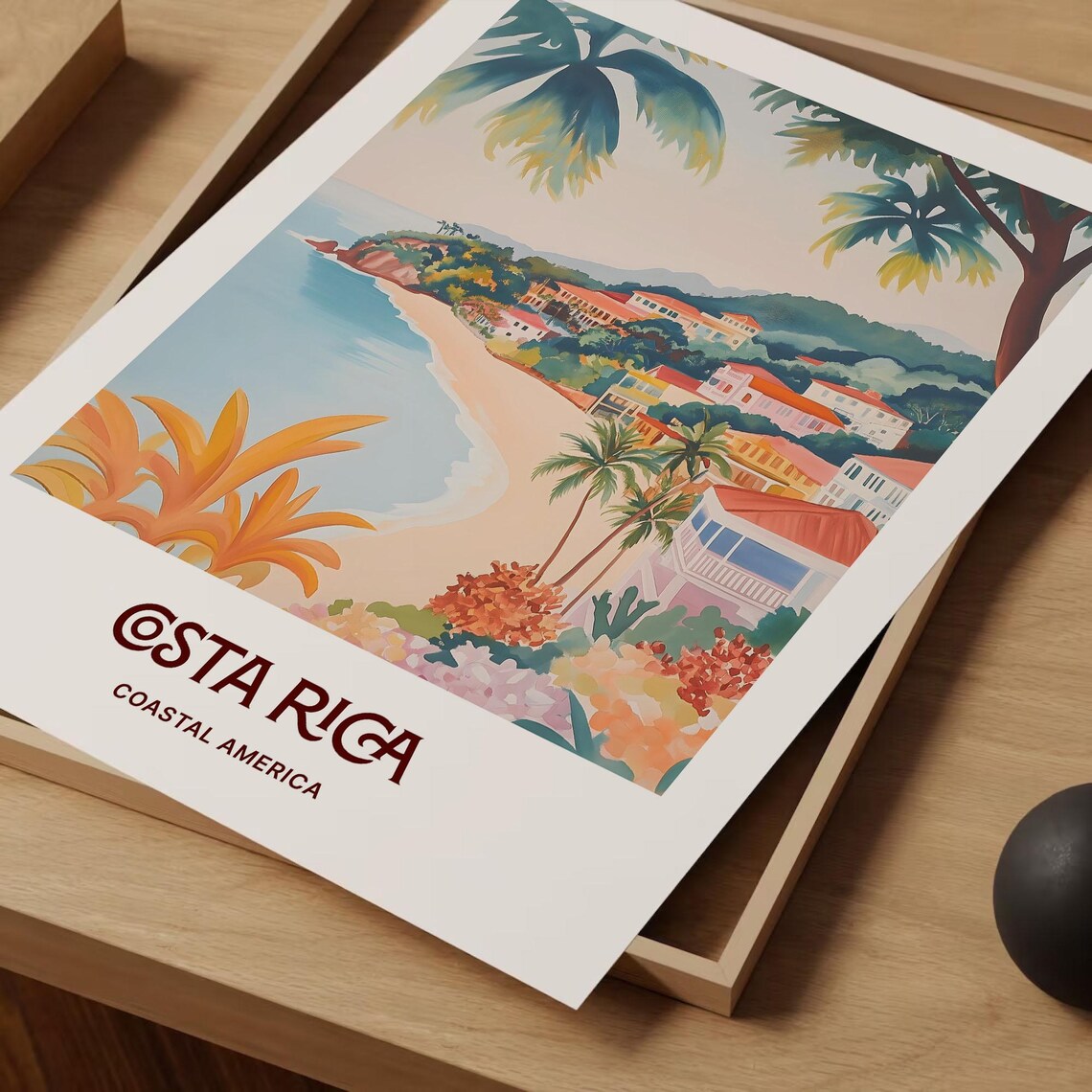 Costa Rica Tropical Beach Town Coast Travel Illustration Poster - Image 2