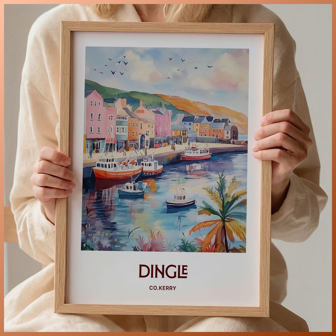 Dingle Ireland Watercolor Harbor Colorful Fishing Boats Poster