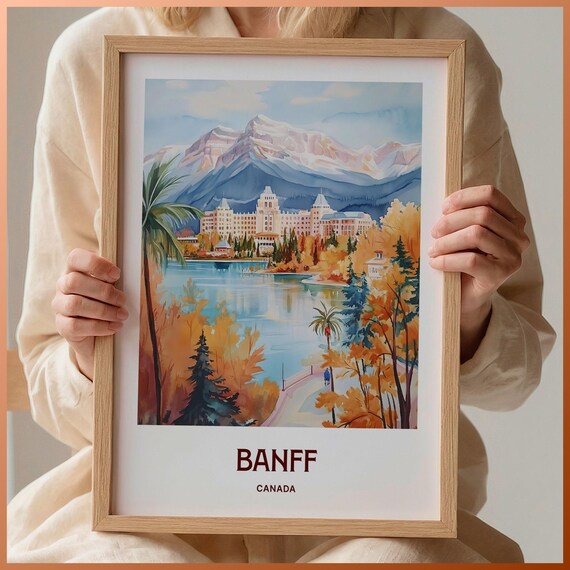Banff Canada Alpine Lake Grand Hotel Golden Autumn Foliage Poster