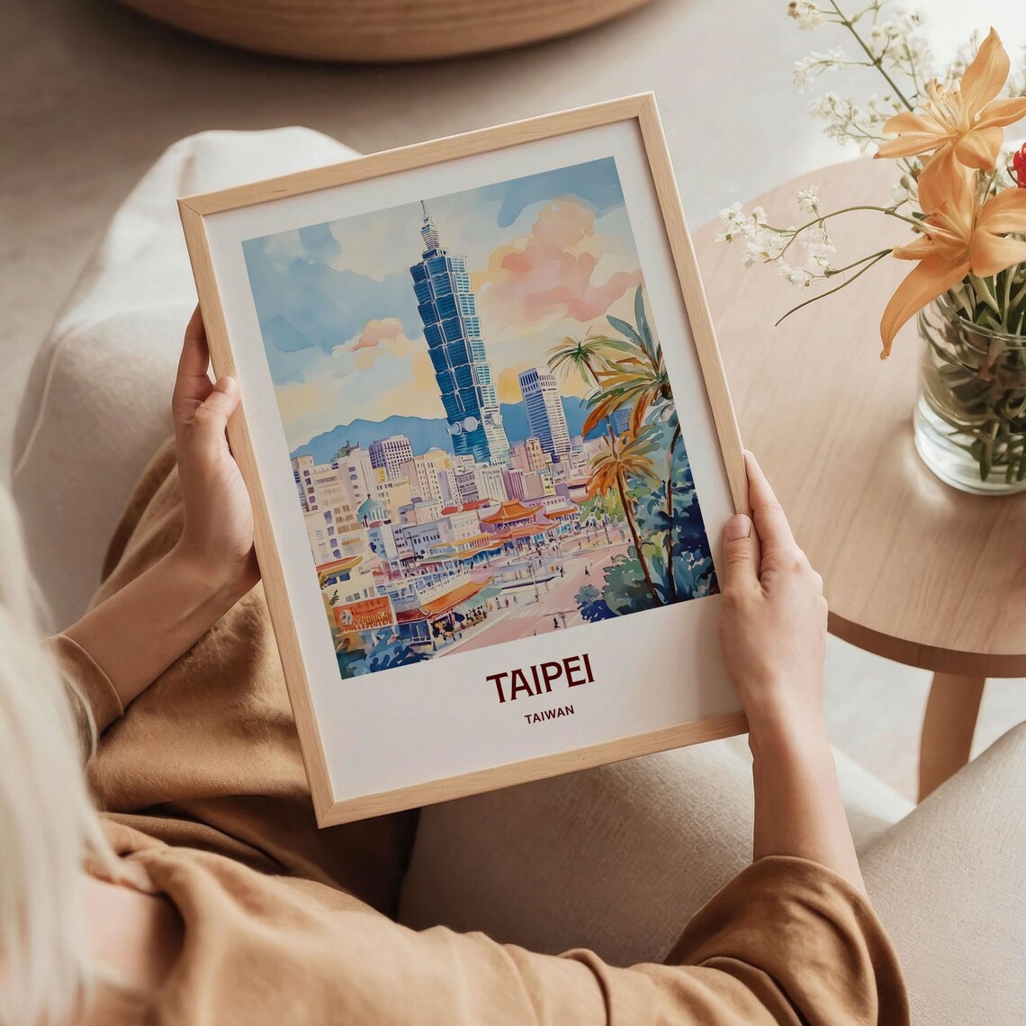 Taipei Taiwan Skyscraper Skyline Watercolor Cityscape Travel Poster Art - Image 5