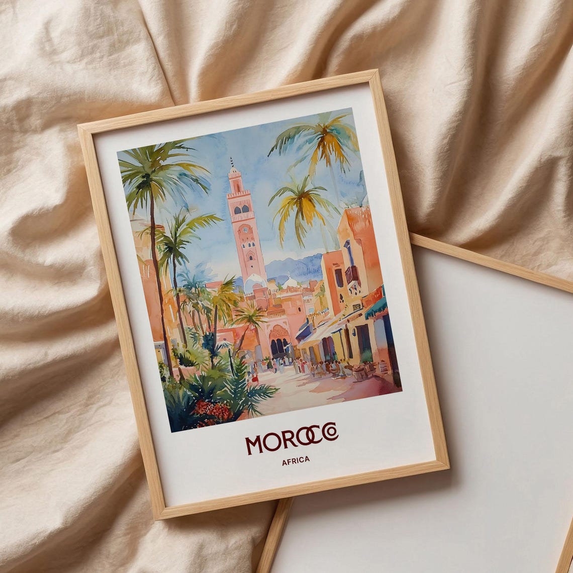 Morocco Africa Marrakech Minaret Bustling Souk Street Palms Poster - Image 3