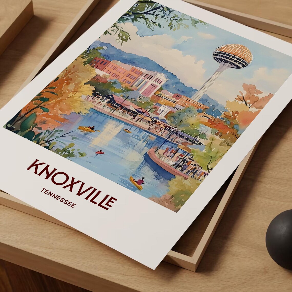 Knoxville Sunsphere Waterfront Tennessee Watercolor Travel Poster - Image 2