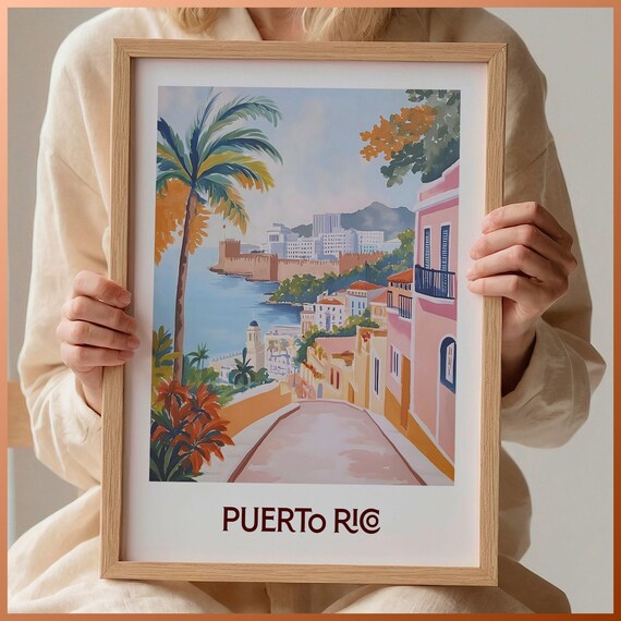 San Juan Puerto Rico El Morro Fort Old Town Street Watercolor Travel Poster