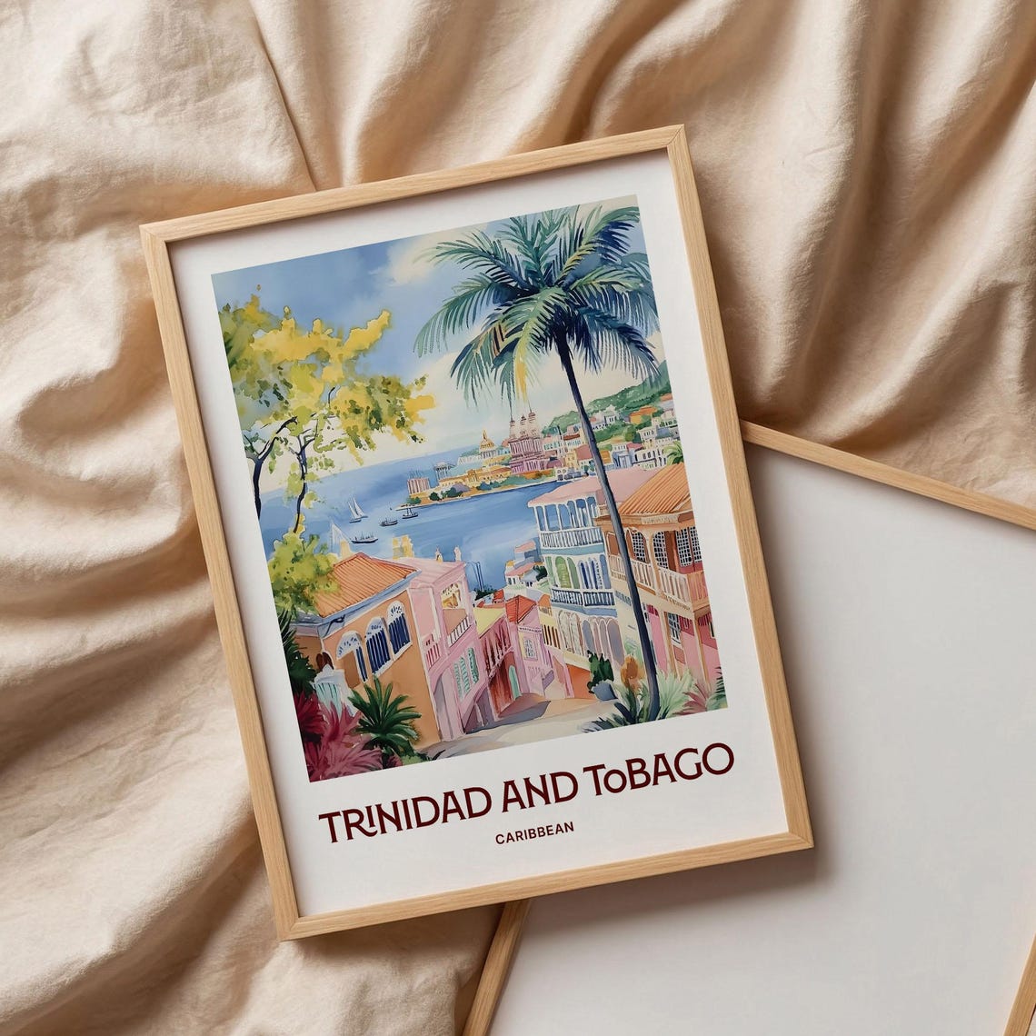 Trinidad and Tobago Caribbean Pastel Watercolor Harbor Poster - Image 3
