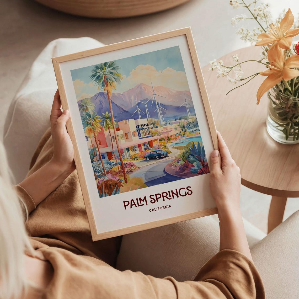 Palm Springs California Desert Oasis Watercolor Poster Retro Style - Image 5