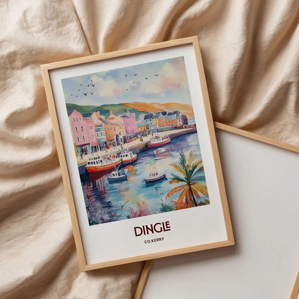 Dingle Ireland Watercolor Harbor Colorful Fishing Boats Poster - Image 3