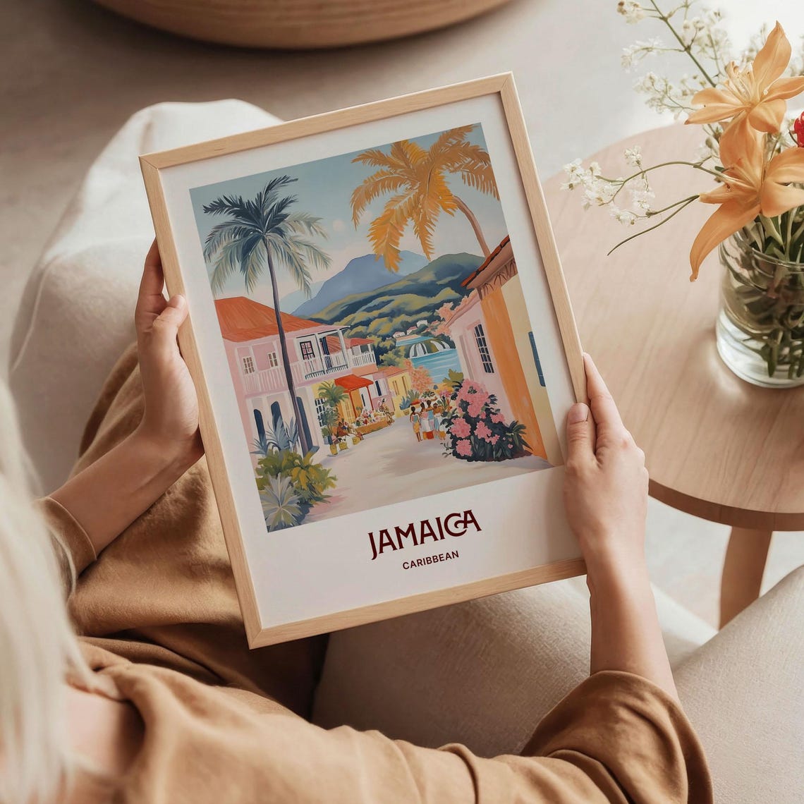 Jamaica Caribbean Harbor Town Palms Tropical Travel Art Poster - Image 5