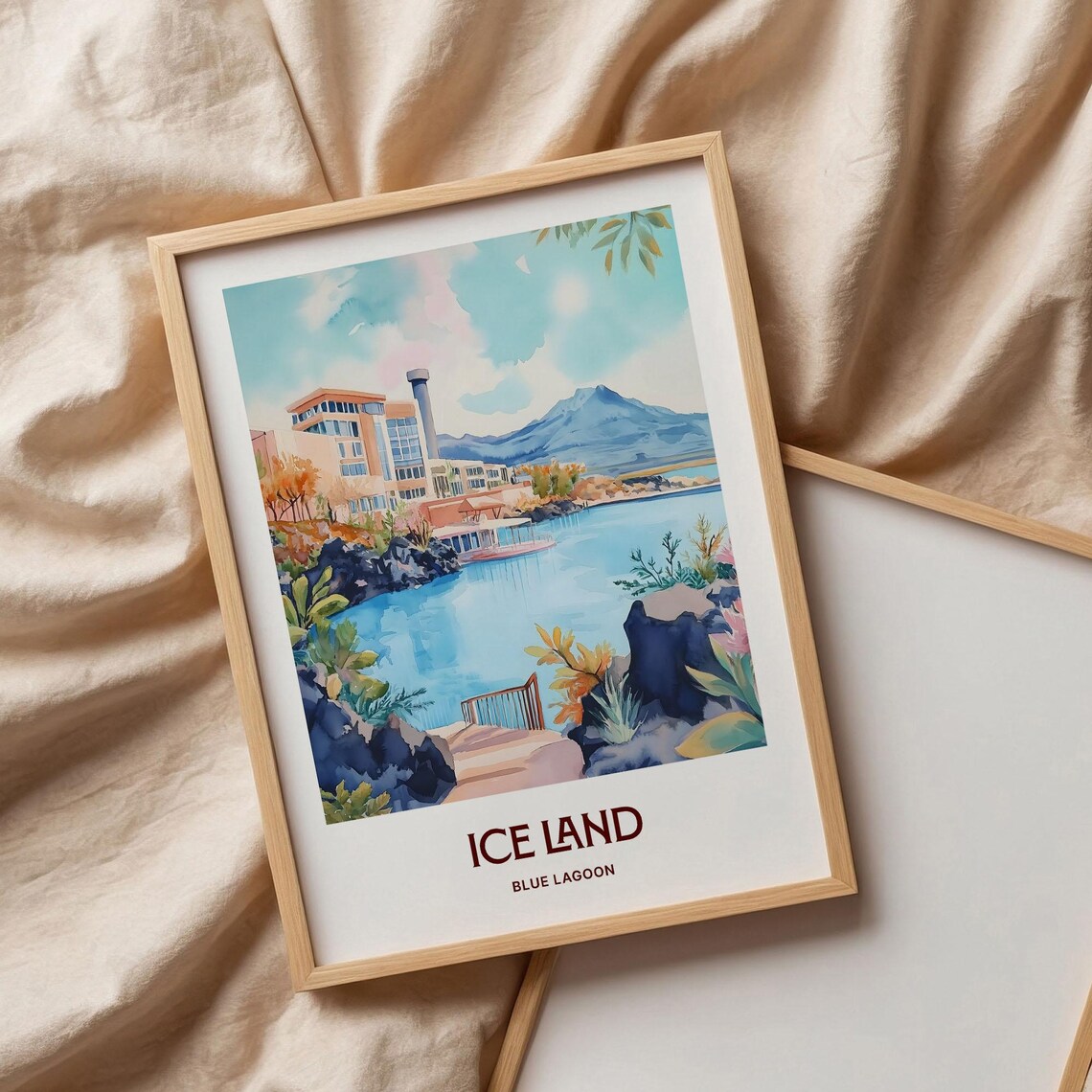 Iceland Blue Lagoon Geothermal Hot Spring Watercolor Travel Poster - Image 3