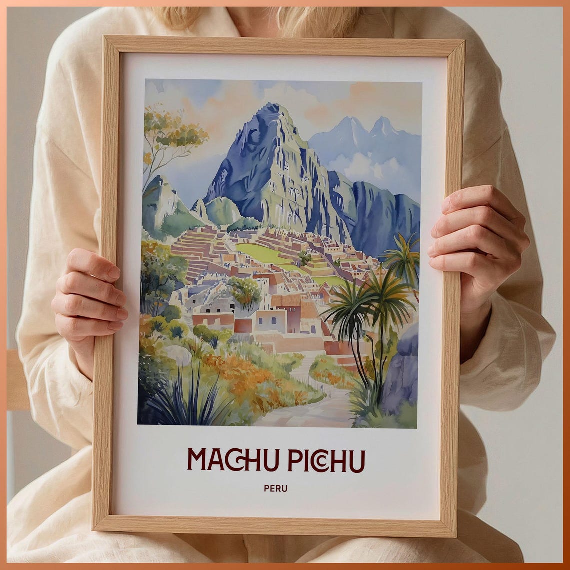 Machu Picchu Peru Mountain Citadel View Pastel Landscape Poster