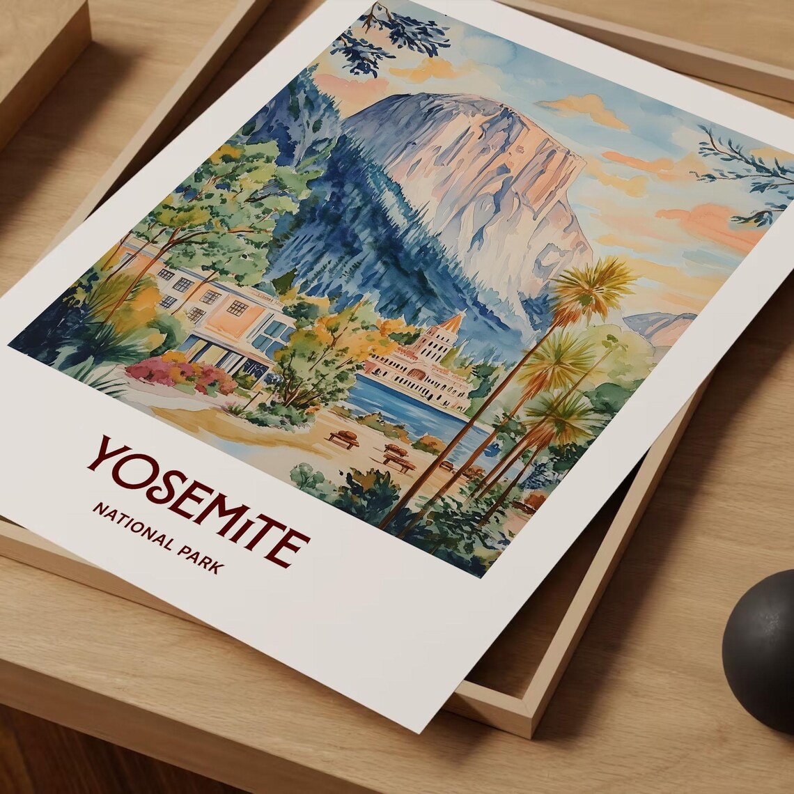 Yosemite National Park Watercolor Granite Cliffs River Valley View Poster - Image 2