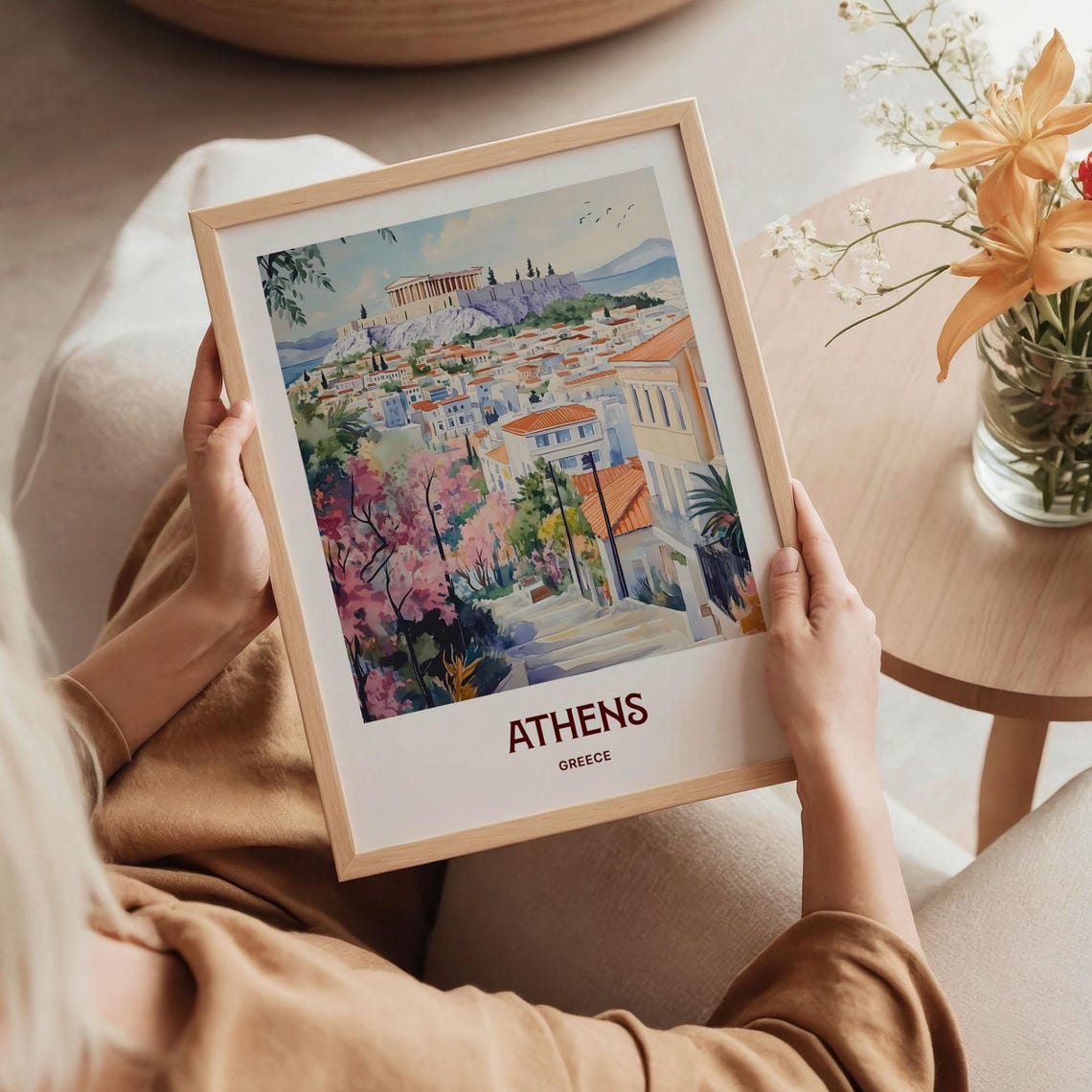 Athens Greece Pastel Acropolis Cityscape Watercolor Travel Poster - Image 5