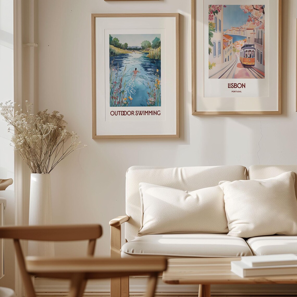 Outdoor Swimming Wildflower Blue River Scene Watercolor Poster - Image 4