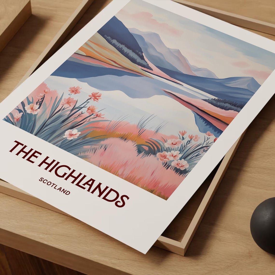 Scottish Highlands Loch Mountain Landscape Wildflower Poster - Image 2