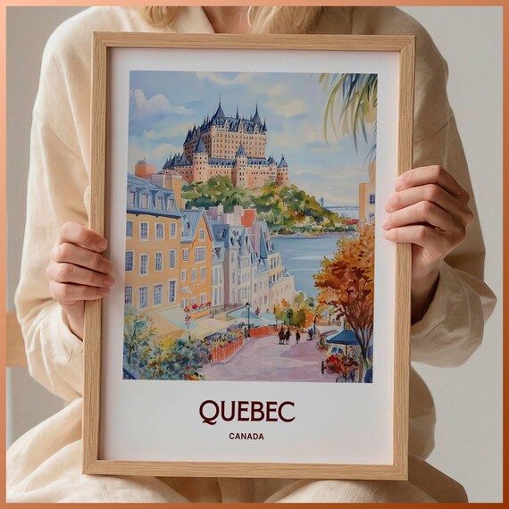 Quebec Canada Watercolor Chateau Frontenac River View Poster