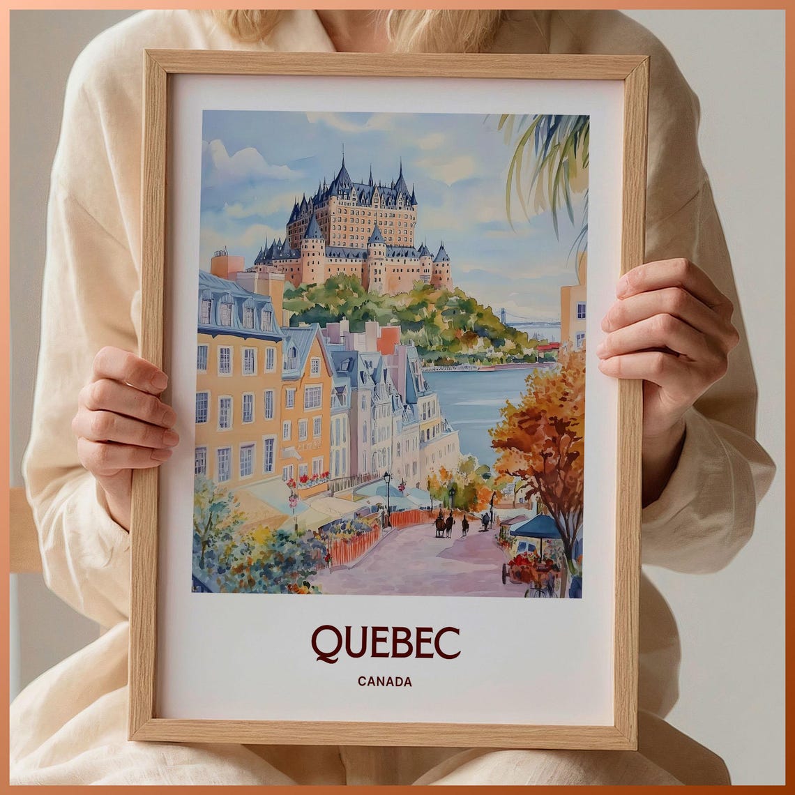 Quebec Canada Watercolor Chateau Frontenac River View Poster