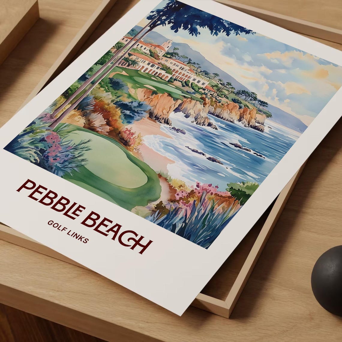 Pebble Beach Golf Links Ocean Cliffs Watercolor Poster California - Image 2