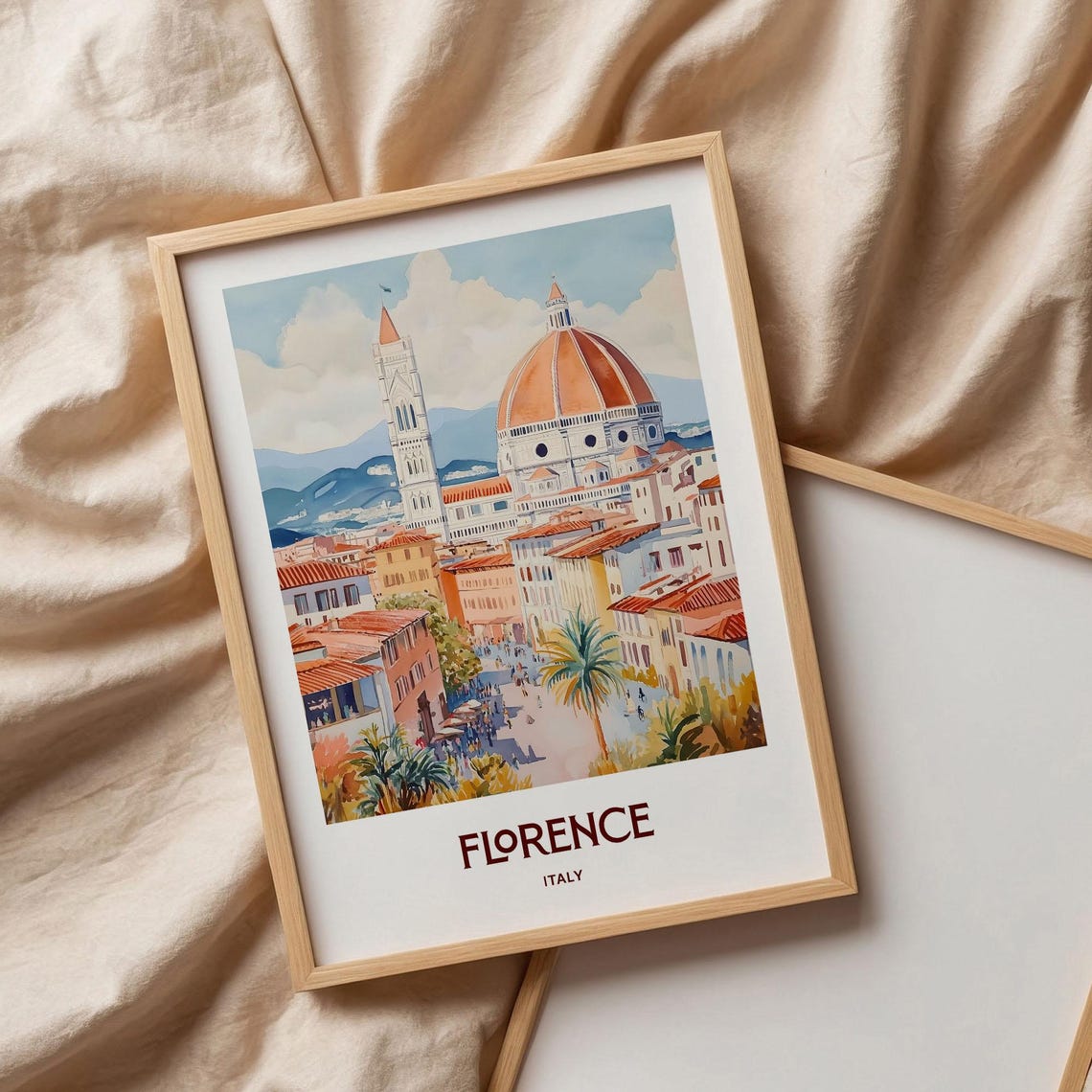 Florence Italy Duomo Cathedral Pastel Watercolor Travel Poster - Image 3