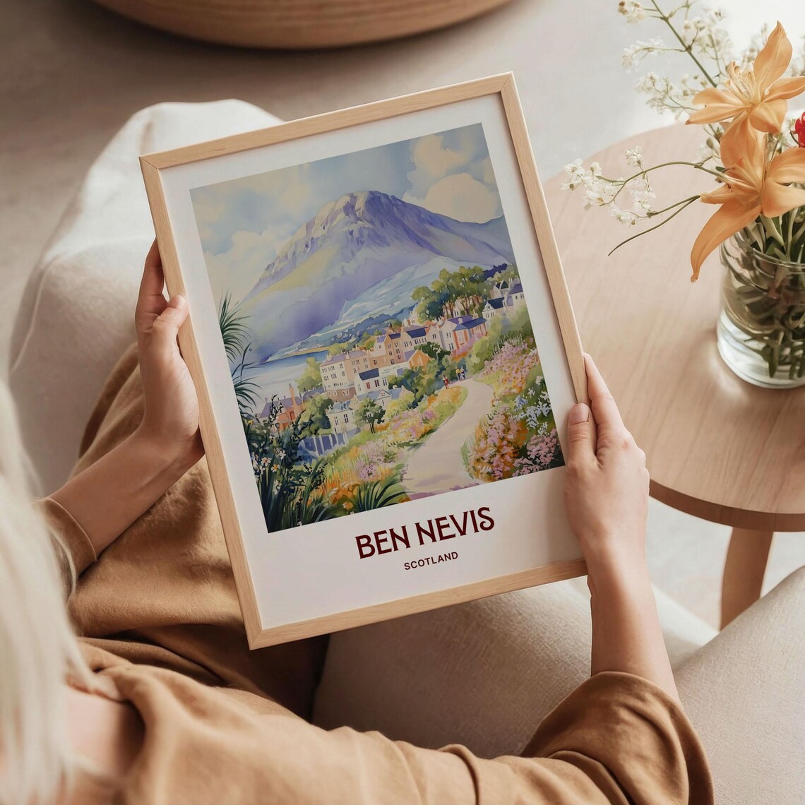 Ben Nevis Scotland Watercolor Mountain Loch Village Path Flower Art Poster - Image 5
