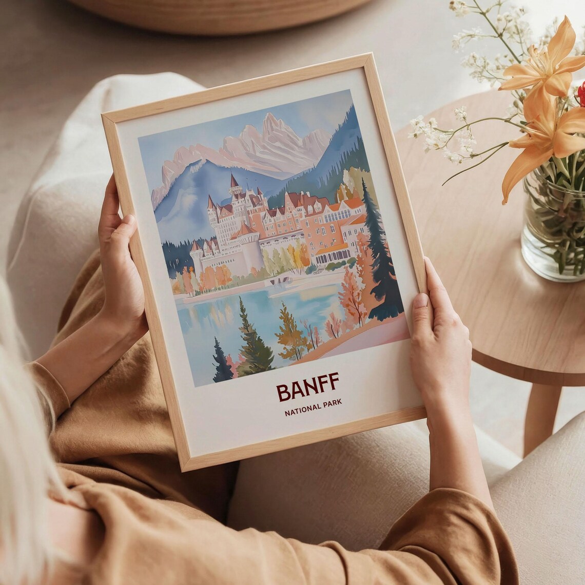 Banff National Park Canada Fairmont Lakeside Castle Watercolor Poster - Image 5