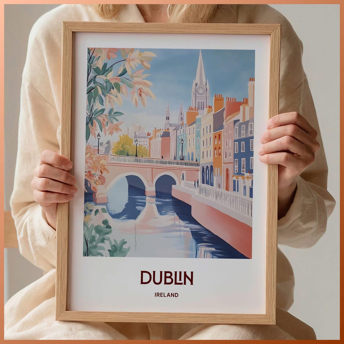 Dublin Ireland River Liffey Bridge Cityscape Travel Art Poster