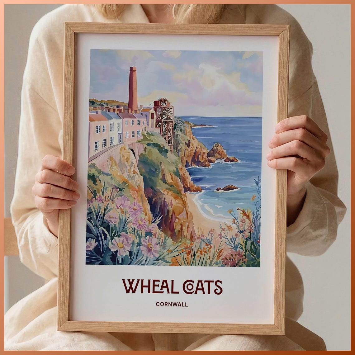 Wheal Coats Cornwall Pastel Watercolor Tin Mine Coast Poster