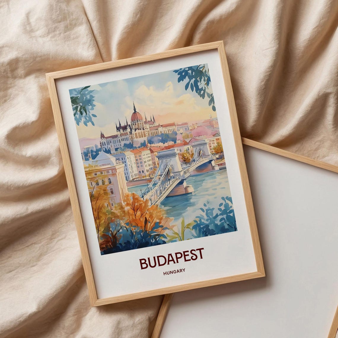 Budapest Hungary Pastel Parliament Bridge Danube View Poster - Image 3