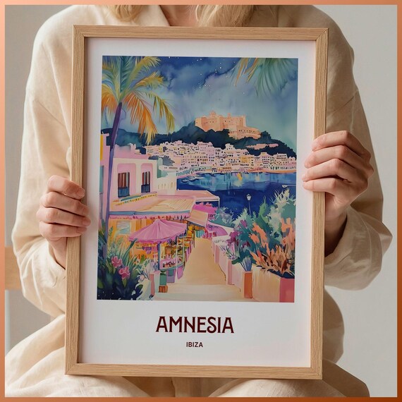 Amnesia Ibiza Nightclub Island Night Watercolor Travel Poster
