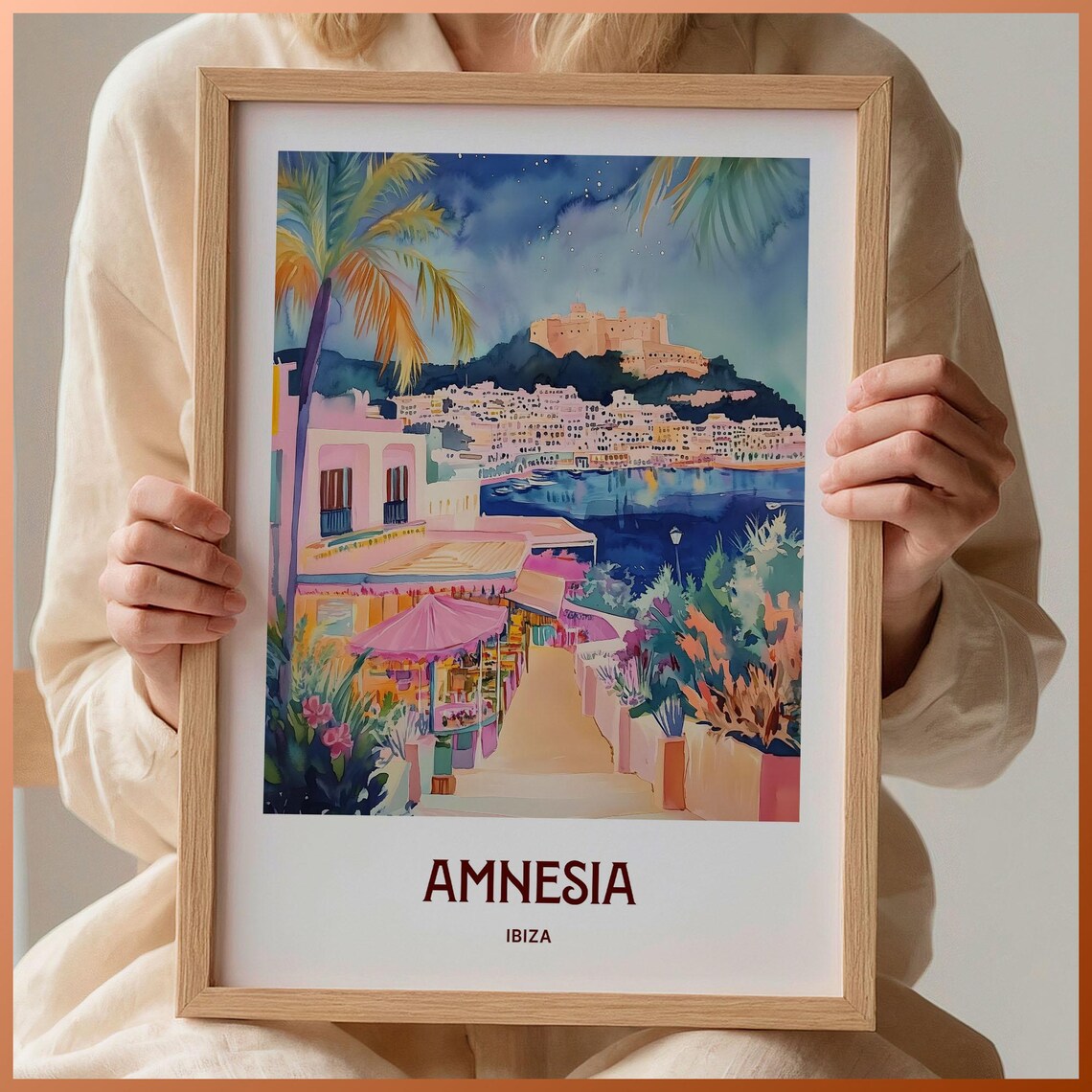 Amnesia Ibiza Nightclub Island Night Watercolor Travel Poster