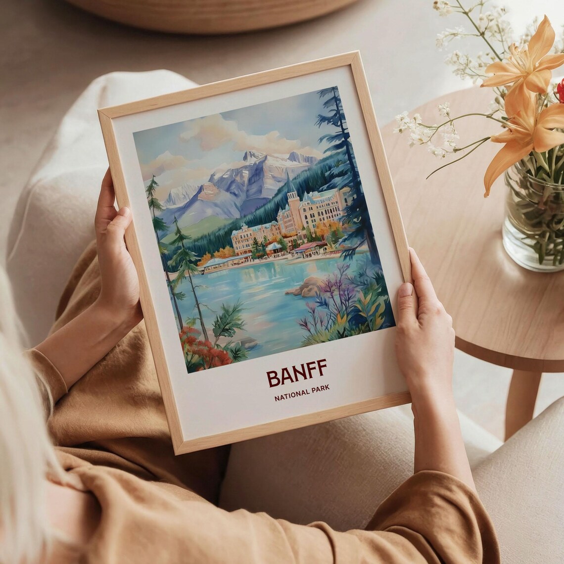 Banff Lake Louise Chateau Rockies Watercolor National Park Poster - Image 5