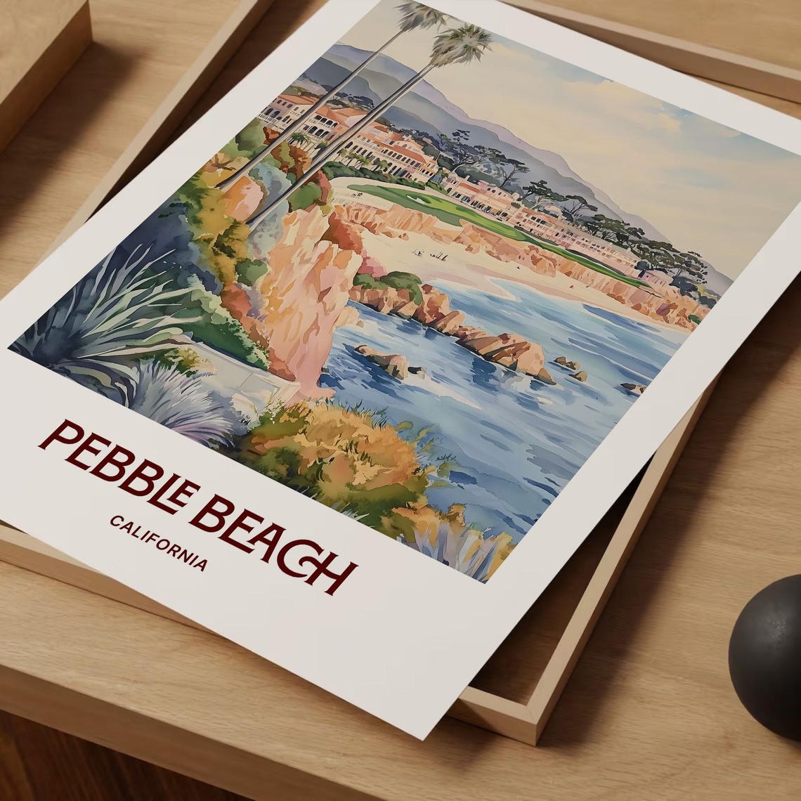 Pebble Beach California Coastal Watercolor Poster Golf Course View - Image 2
