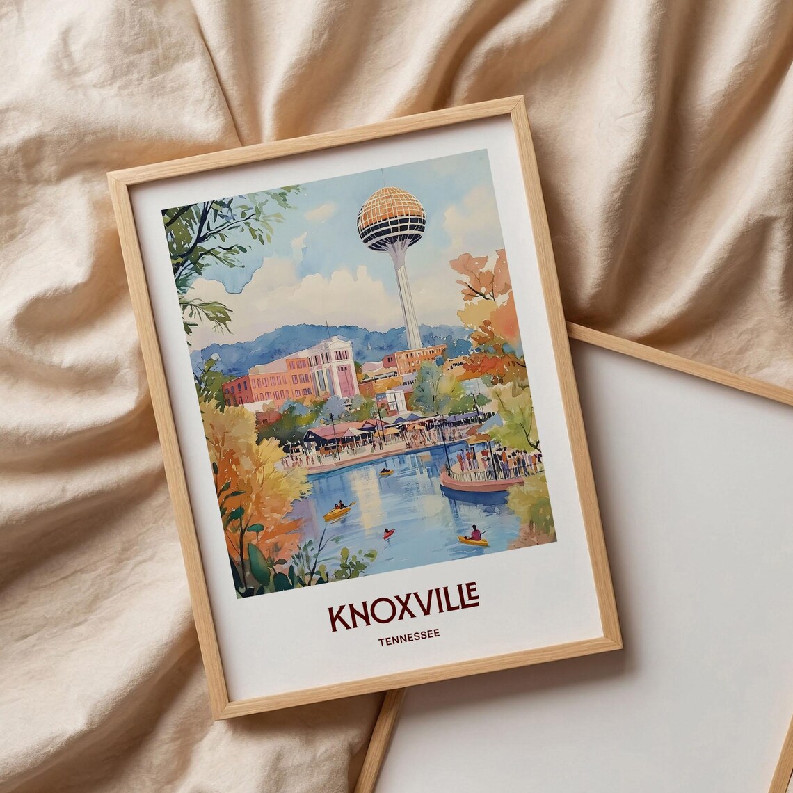 Knoxville Sunsphere Waterfront Tennessee Watercolor Travel Poster - Image 3