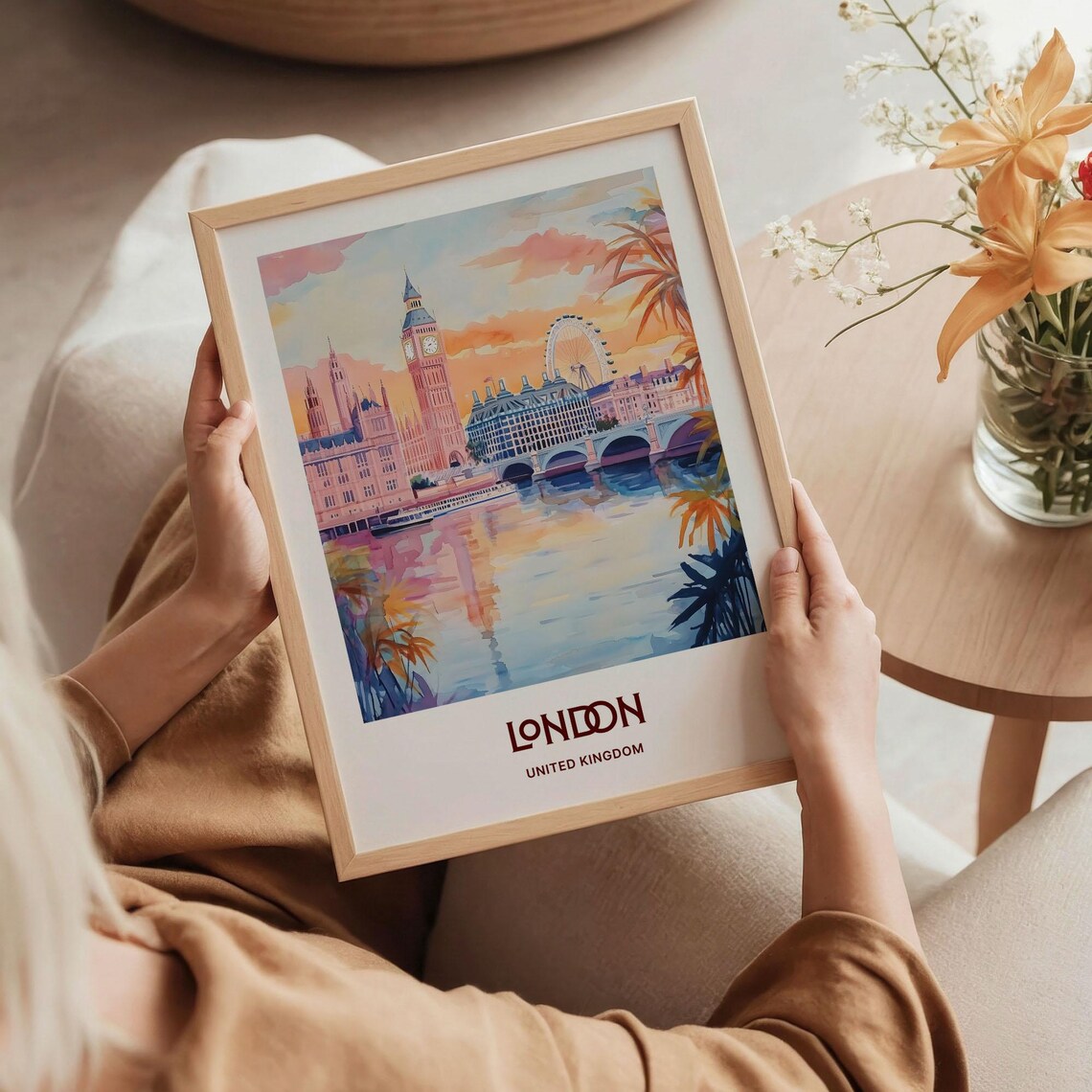 London United Kingdom Big Ben London Eye Glowing Sunset Poster - Image 5