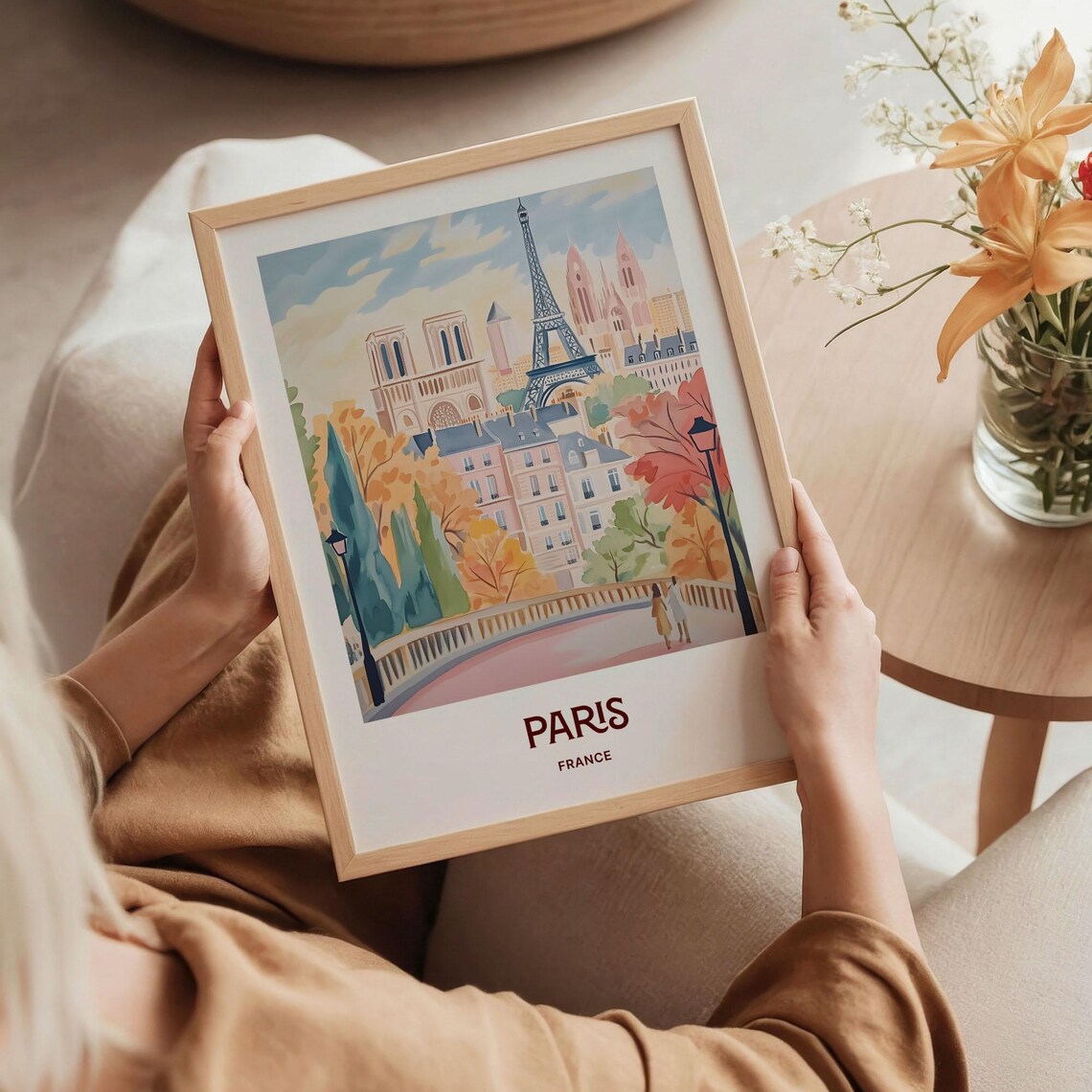 Paris France Eiffel Tower Notre Dame Autumn Seine Bridge Poster - Image 5