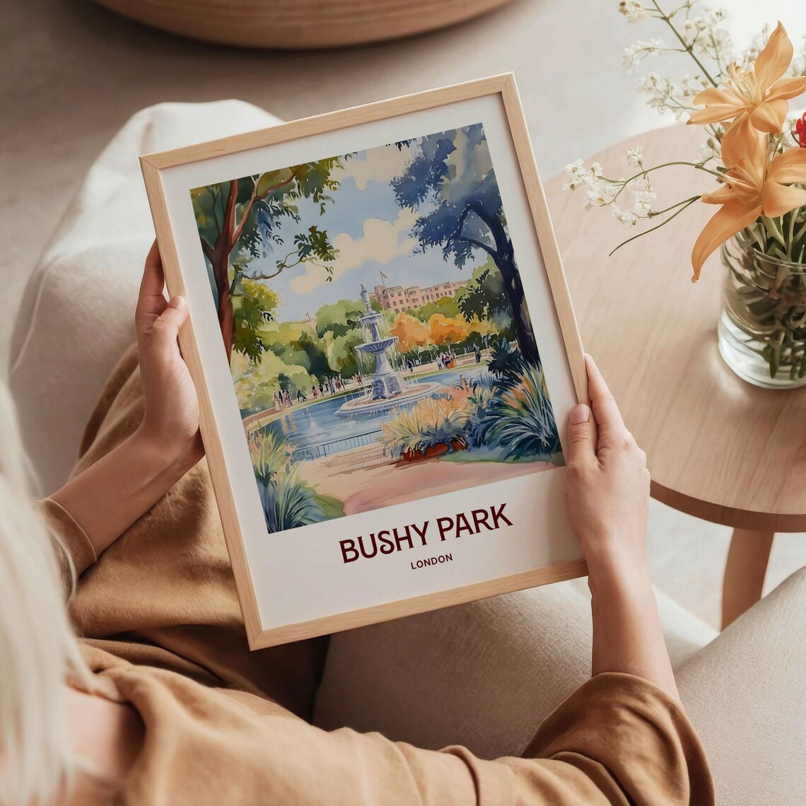 Bushy Park London Diana Fountain Pond Watercolor Garden Travel Poster - Image 5