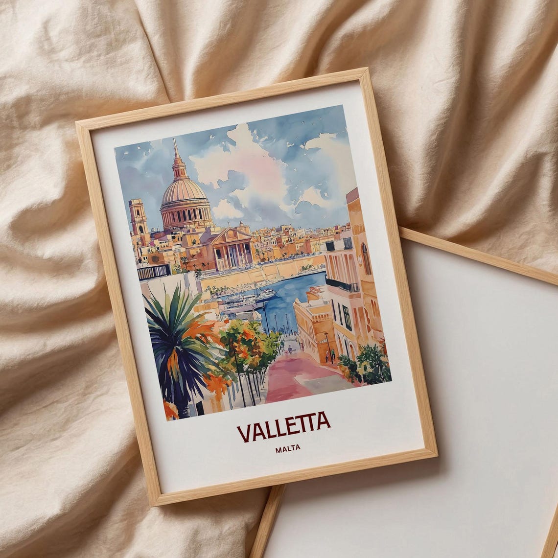 Valletta Malta Harbour Dome Basilica Watercolor Travel Poster Gift - Image 3