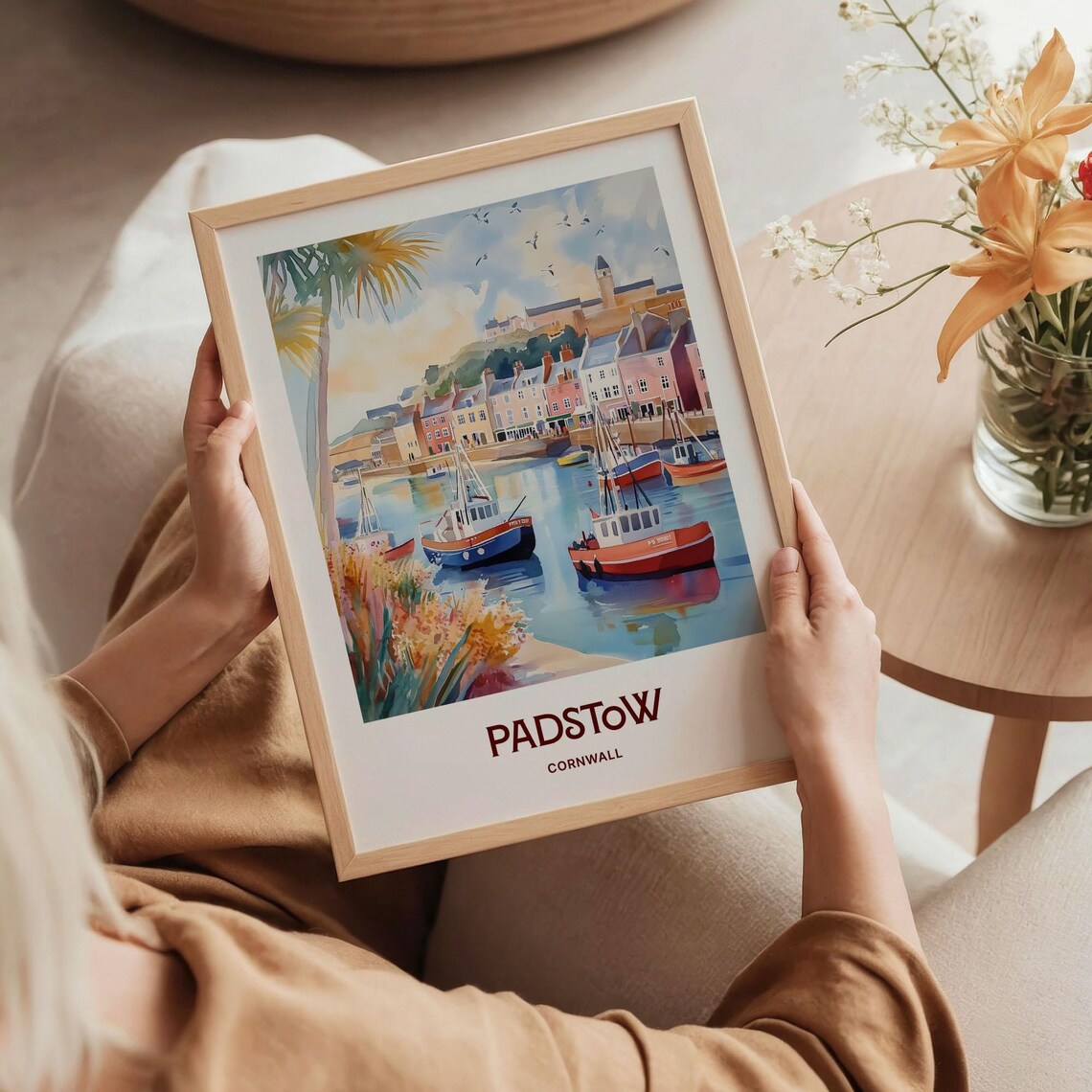Padstow Cornwall Fishing Boats Harbor Watercolor Travel Poster - Image 5