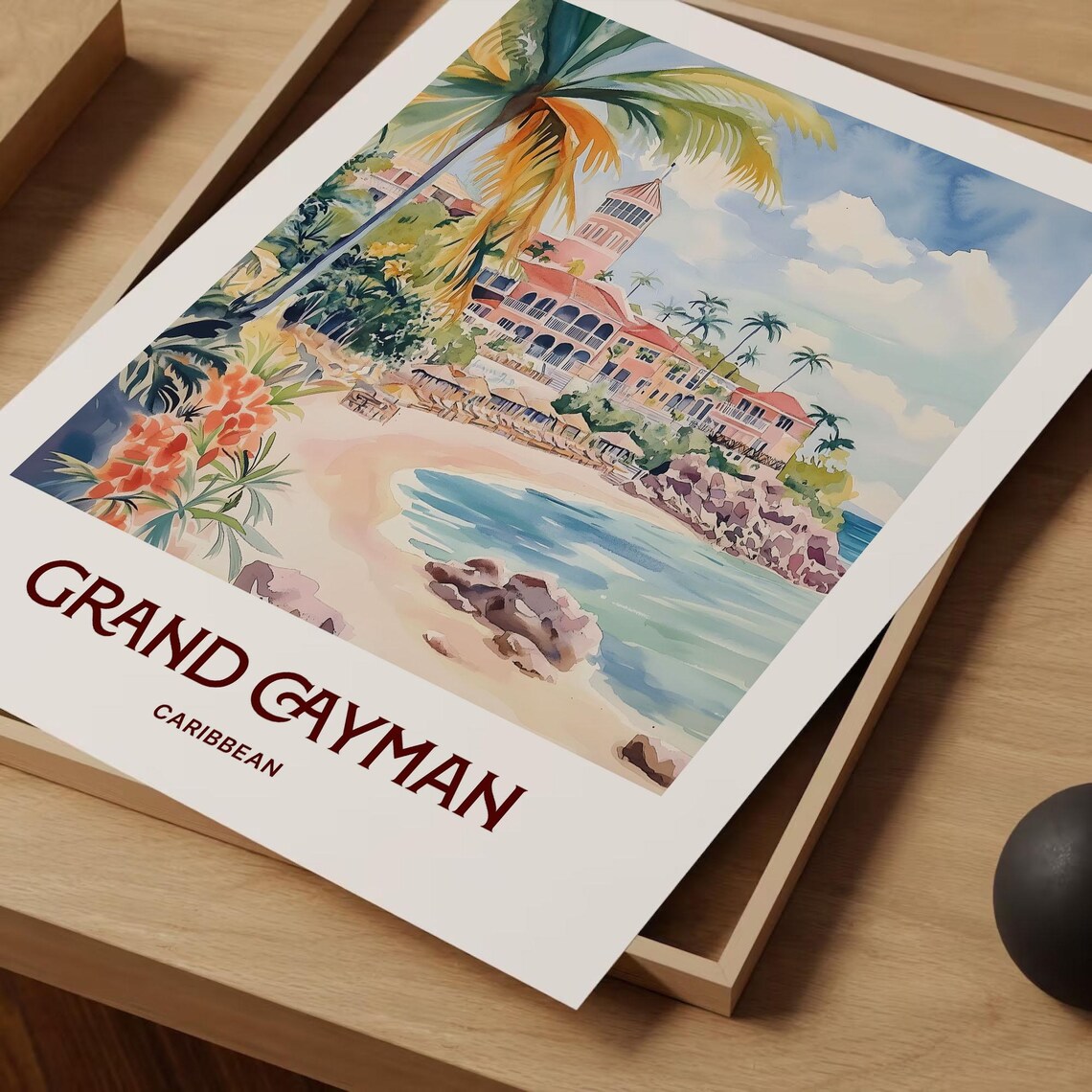 Grand Cayman Caribbean Beach Resort Palm Watercolor Island Poster - Image 2