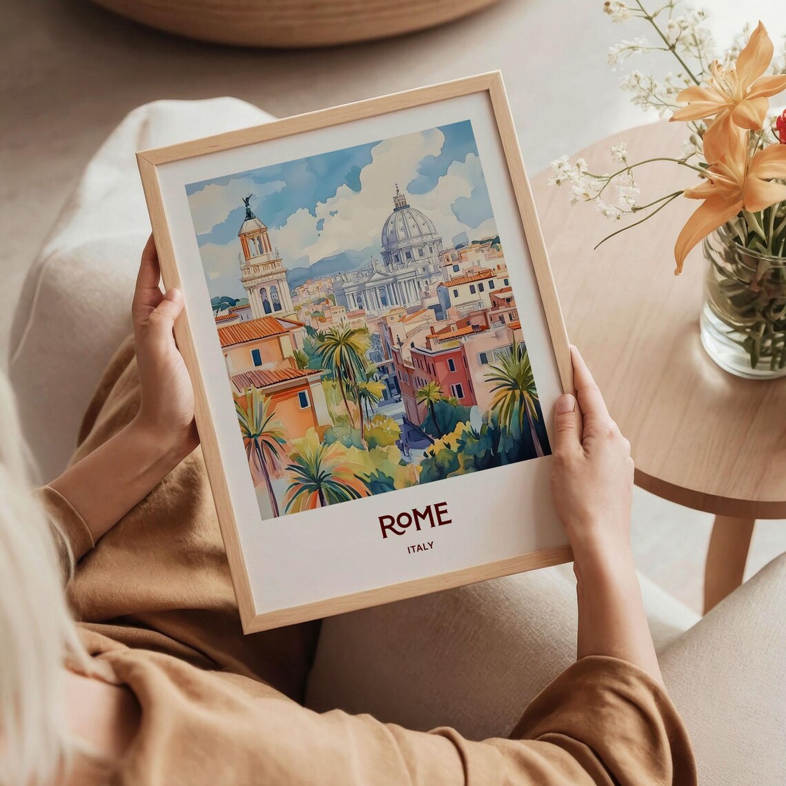 Rome Italy Historic Rooftops St Peters Dome Watercolor City Poster - Image 5